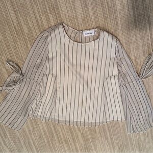 Line & Dot Cream and Black Striped Tie-Sleeve Top